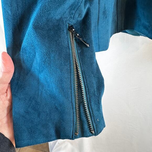 Chico’s Blue Moto Jacket Size 3 (US 16/18) Faux Suede Full Zip Zipper Sleeves - Picture 5 of 5